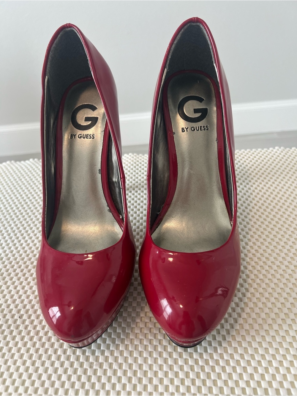 G by Guess Red Patent Round-Toe High Heels